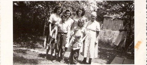 Charlene McDowell; Mary Nosek; Rose Schwall; and Rosa Caldwell; Martin, Sarah, and Mike Nosek