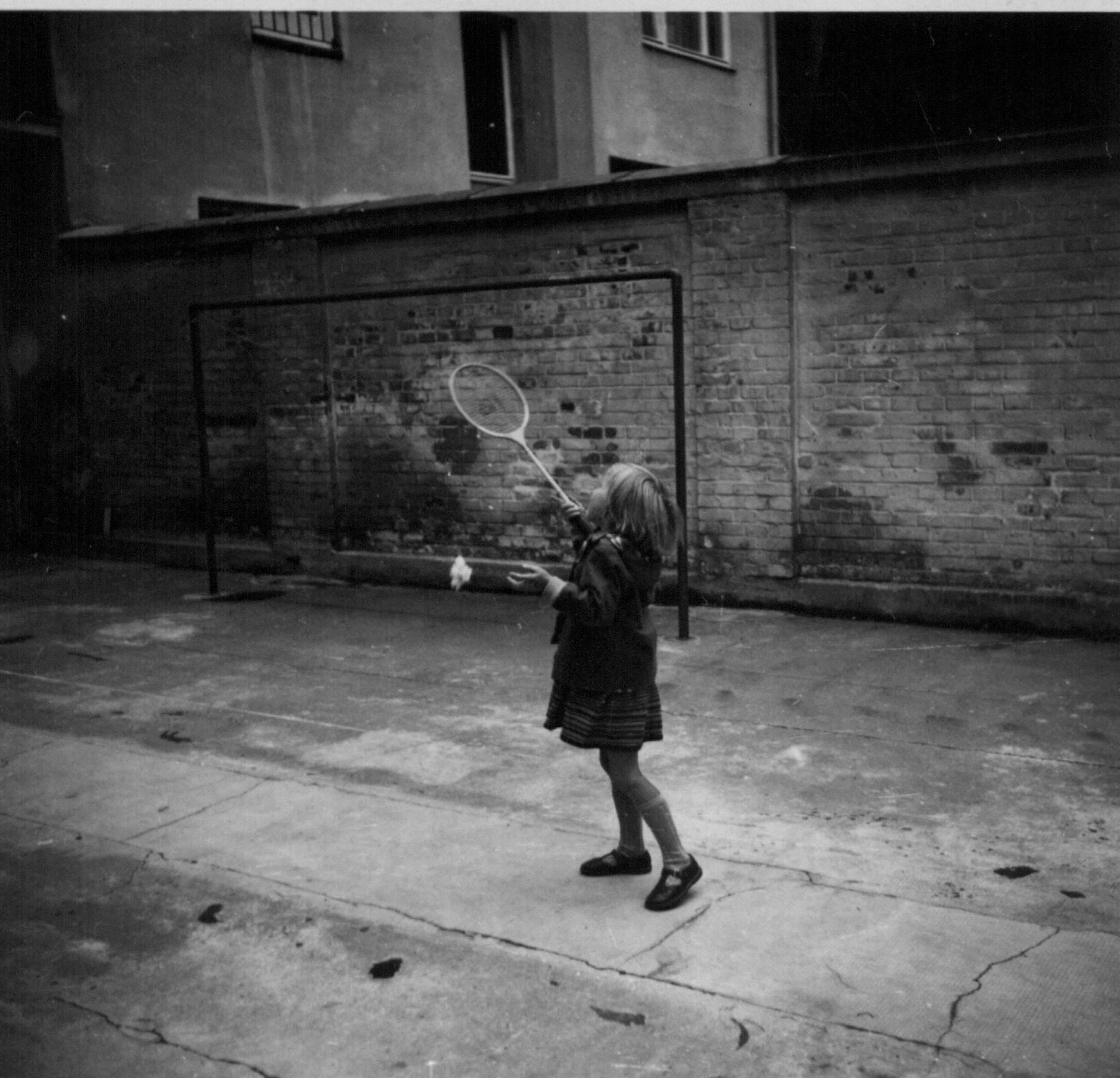 Karin Bauer, Playing Badminton, Age 5 or 6, 1956