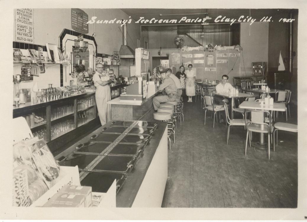 Sunday's Restaurant and Ice Cream Parlor, Clay City, Illinois, 1955